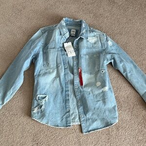 Zara Faded Blue Distressed Denim Shirt